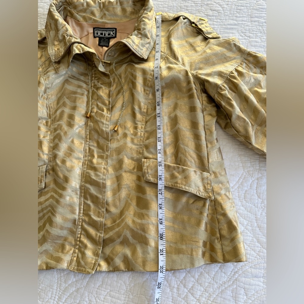 Berek Takako Metallic Gold Blazer Jacket Sz Medium Pockets Full Zip Linen Blend - Picture 8 of 16